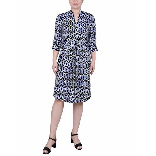NY Collection Womens Elbow Sleeve Y Neck Dress