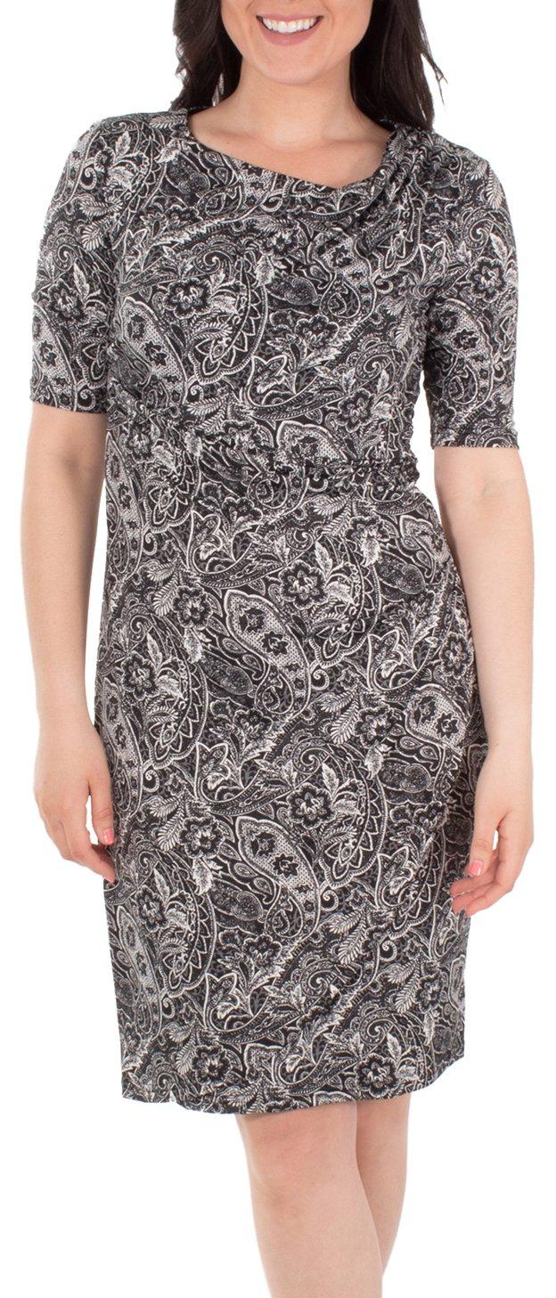 Womens Draped Paisley Shift Dress