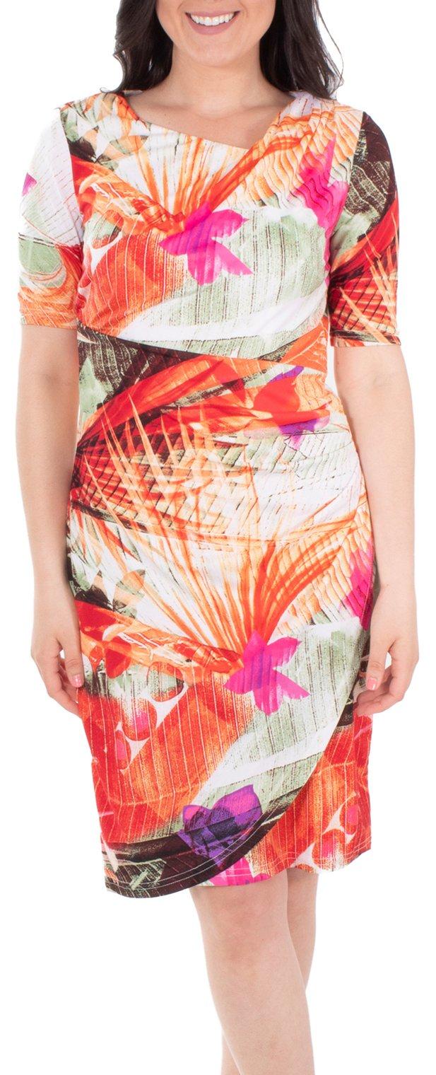 NY Collection Womens Floral Draped Shift Dress