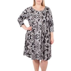 NY Collection Plus 3/4 Sleeve Pleated Dress