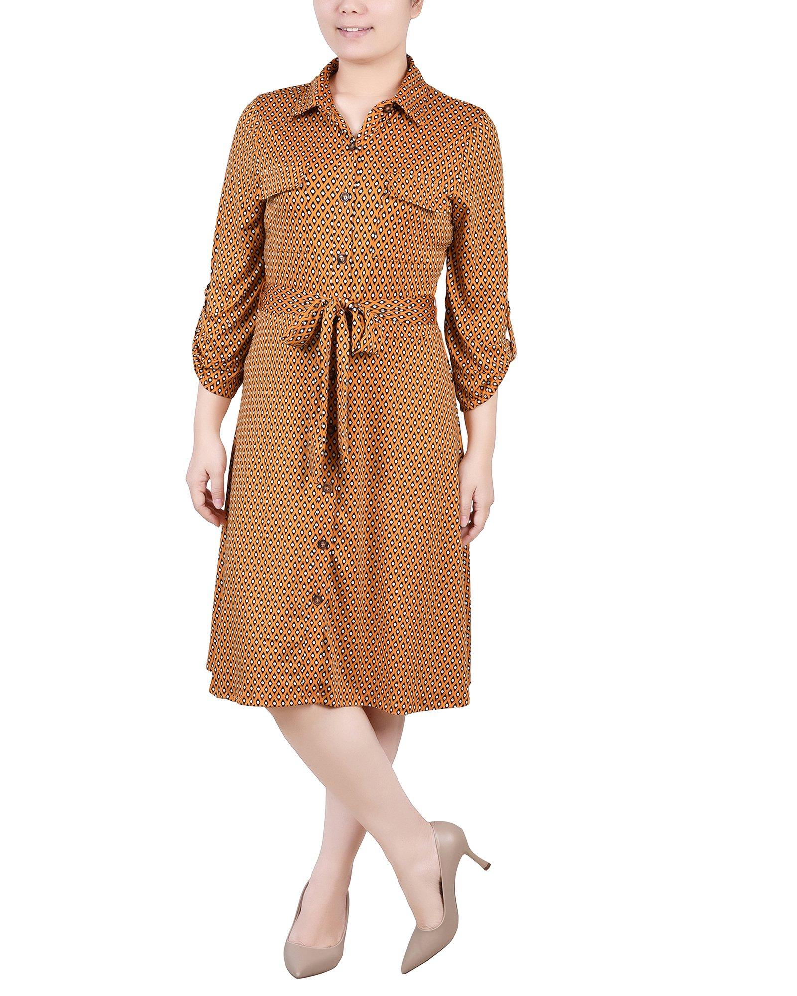 NY Collection Petite 3/4 Sleeve Roll Tab Shirtdress