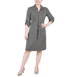 NY Collection Womens Missy Roll Tab Point Collar Dress