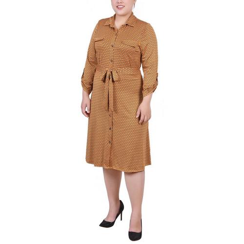 NY Collection Plus 3/4 Sleeve Roll Tab Shirtdress
