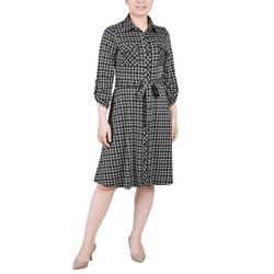 NY Collection Womens Missy 3/4 Sleeve Roll Tab Shirtdress
