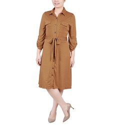 NY Collection Missy 3/4 Sleeve Roll Tab Shirtdress