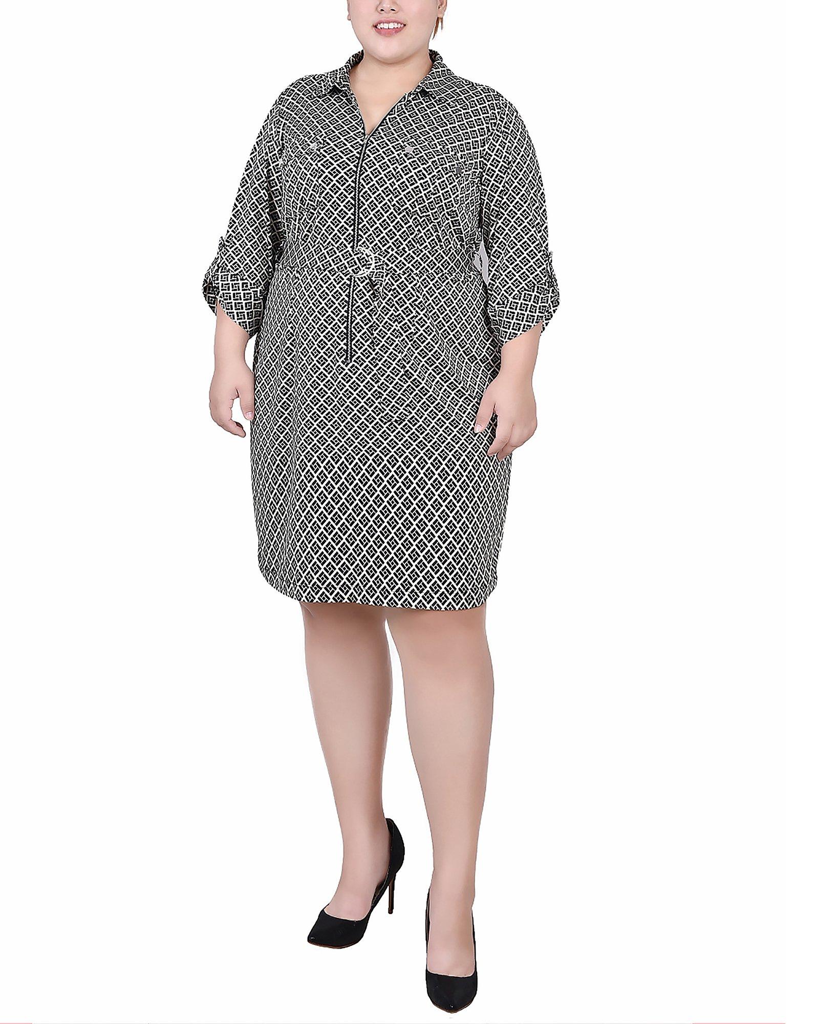 NY Collection Plus Size Belted Roll Tab Shirtdress