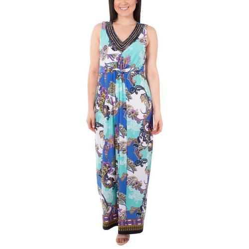 NY Collection Womens Paisley Knot Front Maxi Dress