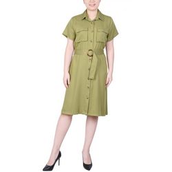 NY Collection Women Short Sleeve Safari Style Dress.