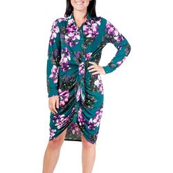 NY Collection Womens Floral Side Tie Shift Dress