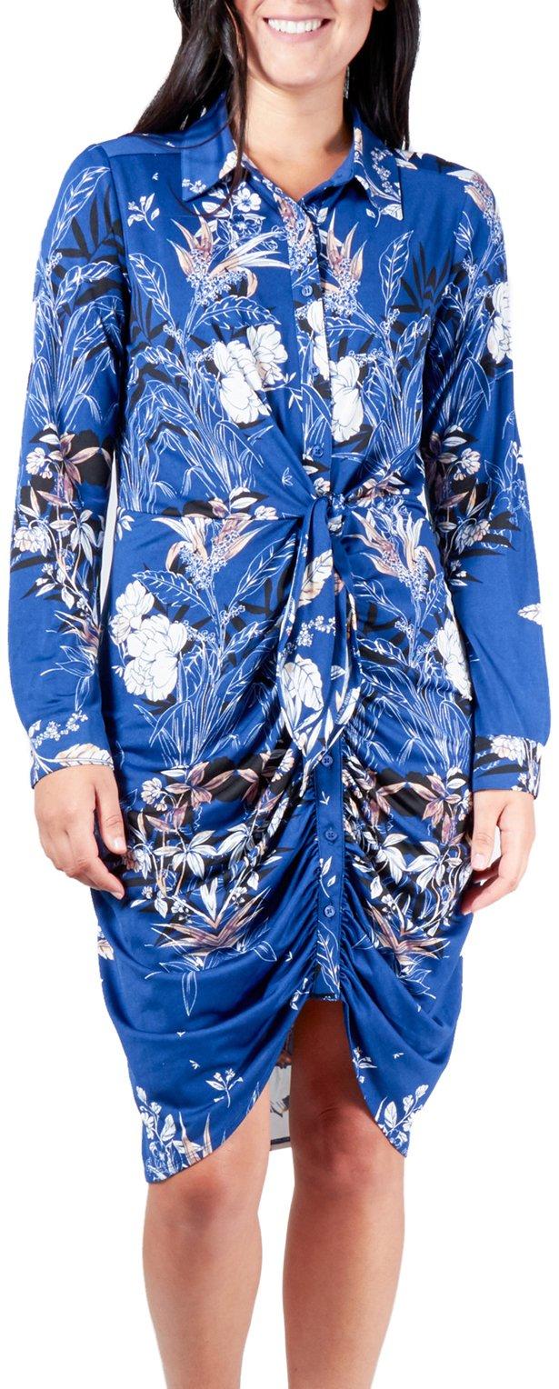 NY Collection Womens Floral Side Tie Shift Dress