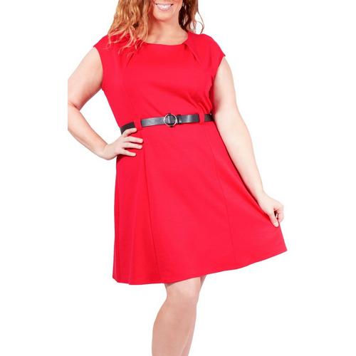 NY Collection Plus Short Sleeve Belted Dress