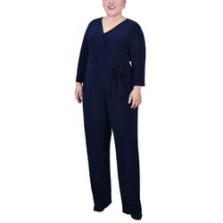 Womens Plus Size 3/4 Sleeve Belted Jumpsuit