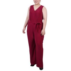 NY Collection Womens Plus Size Sleeveless Belted Jumpsuit