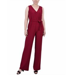 NY Collection Womens Petite Sleeveless Belted Jumpsuit