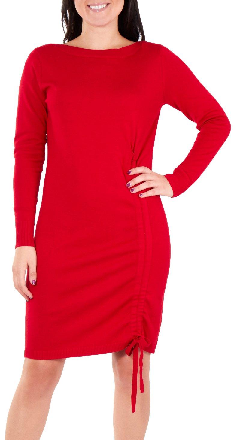 NY Collection Womens Drawstring Sweater Dress