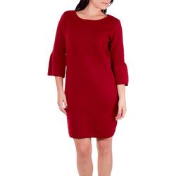 Womens Solid Bell Sleeve Sweater Dress