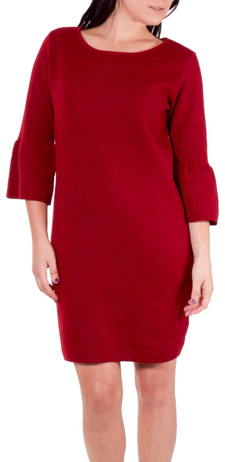 Womens Solid Bell Sleeve Sweater Dress