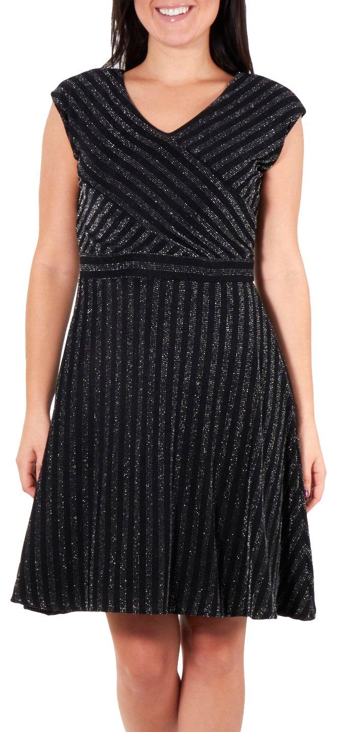 NY Collection Womens Glitter Fit & Flare Dress