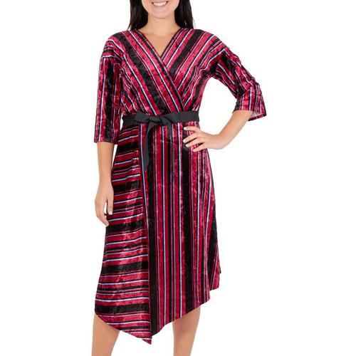 NY Collection Womens Stripe Velvet Asymmetrical Dress