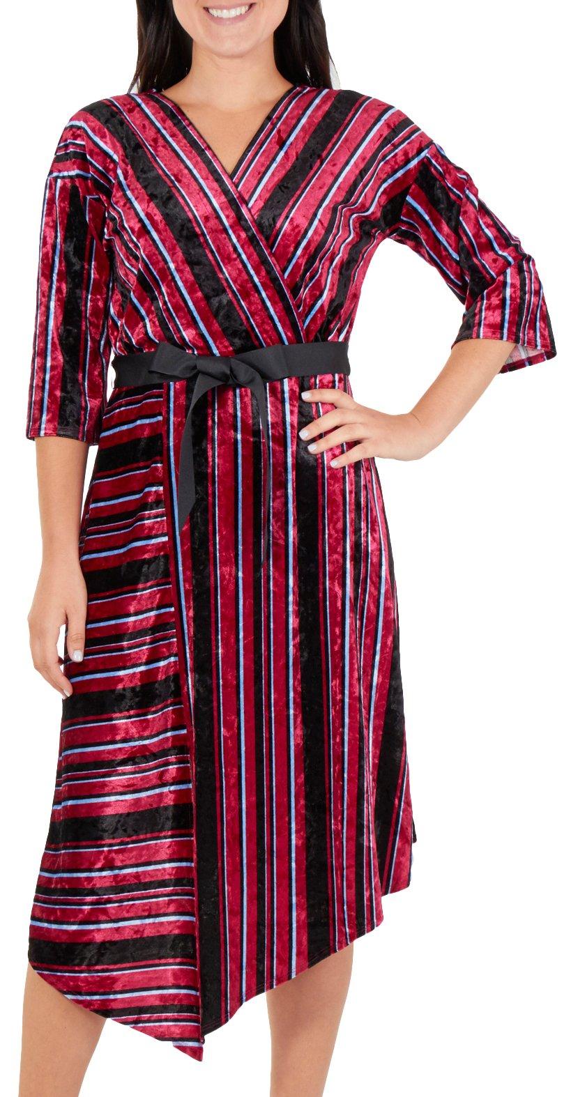 Womens Stripe Velvet Asymmetrical Dress