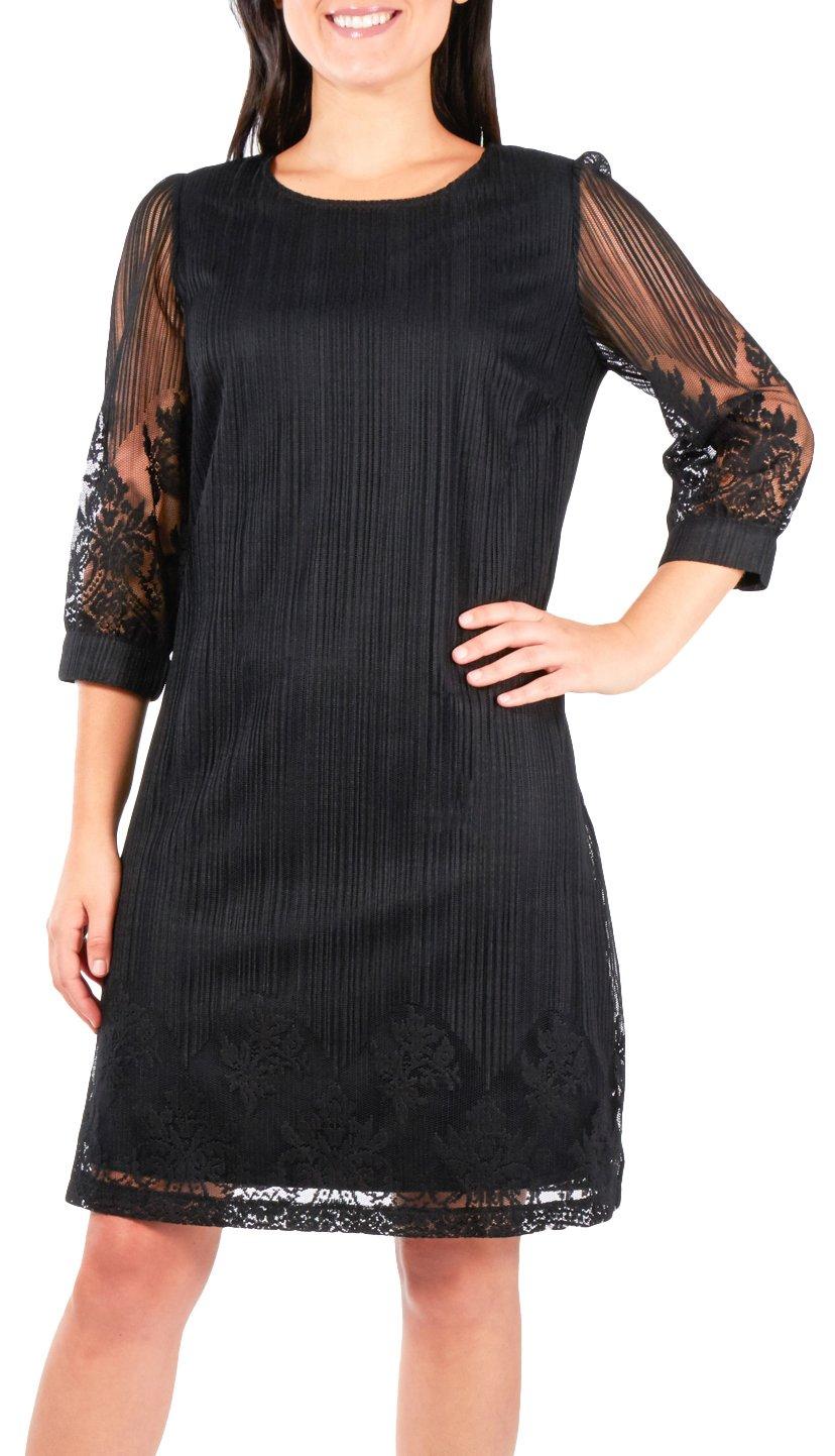 NY Collection Womens Border Lace A-Line Dress