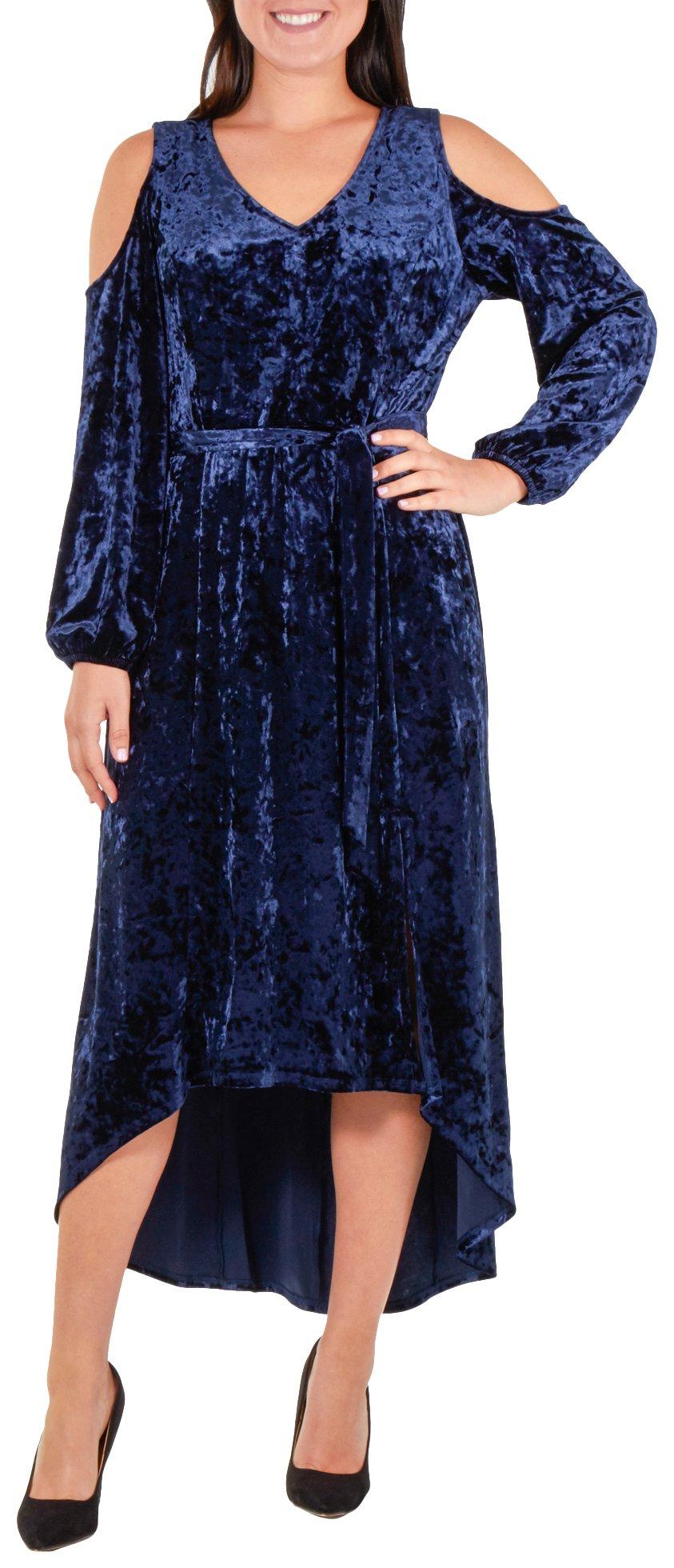 Womens Velvet Cold Shoulder Dress
