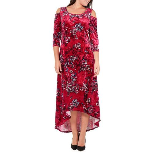 NY Collection Womens Floral Velvet Cold Shoulder Dress