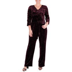 NY Collection Womens Velvet Ruched Sleeve Jumpsuit