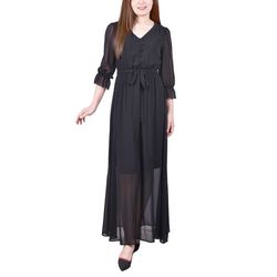 NY Collection Womens 3/4 Sleeve Chiffon Maxi Dress