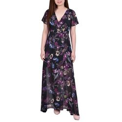 NY Collection Womens Short Sleeve Chiffon Wrap Maxi Dress