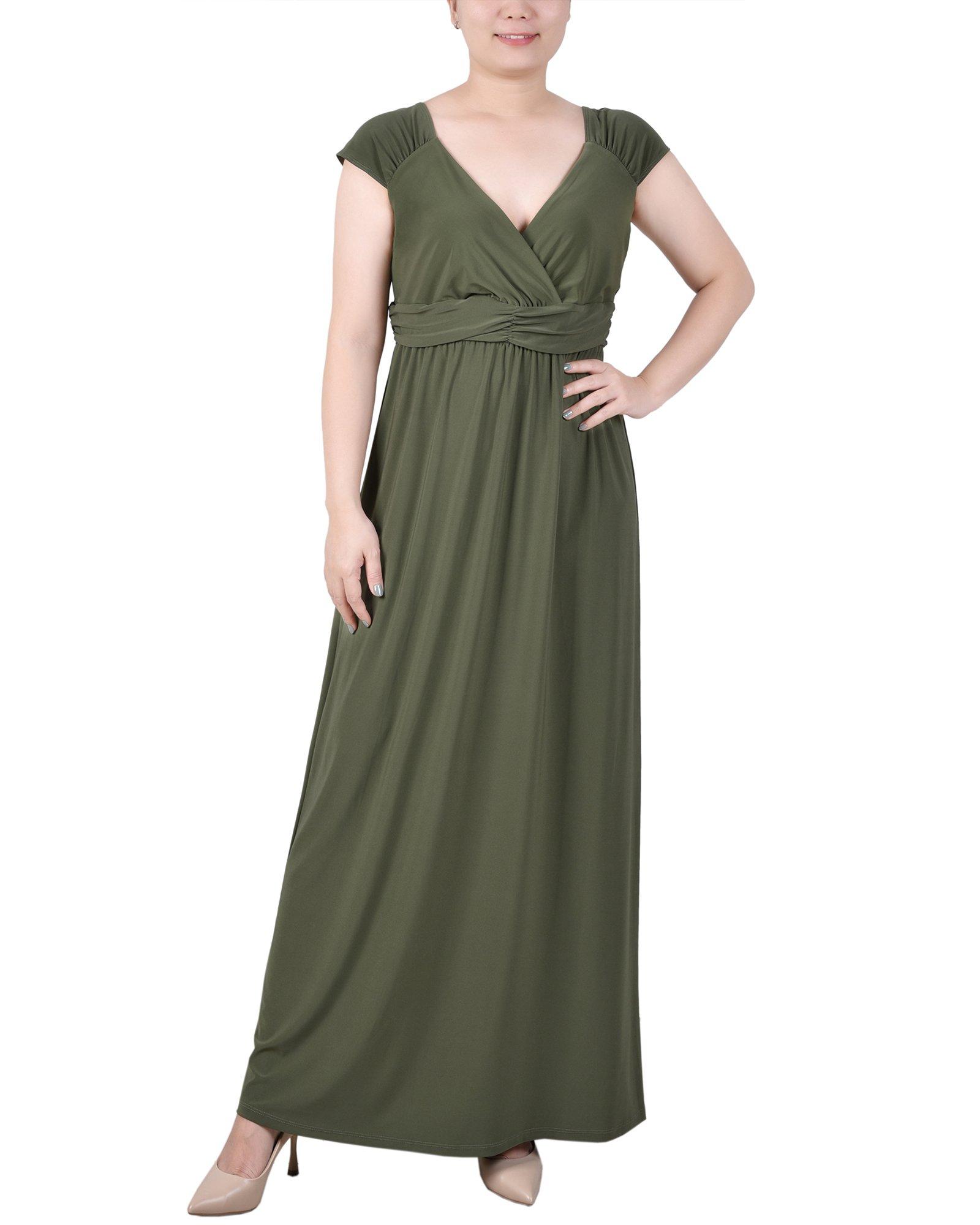 NY Collection Womens Ruched Empire-Waist Maxi Dress