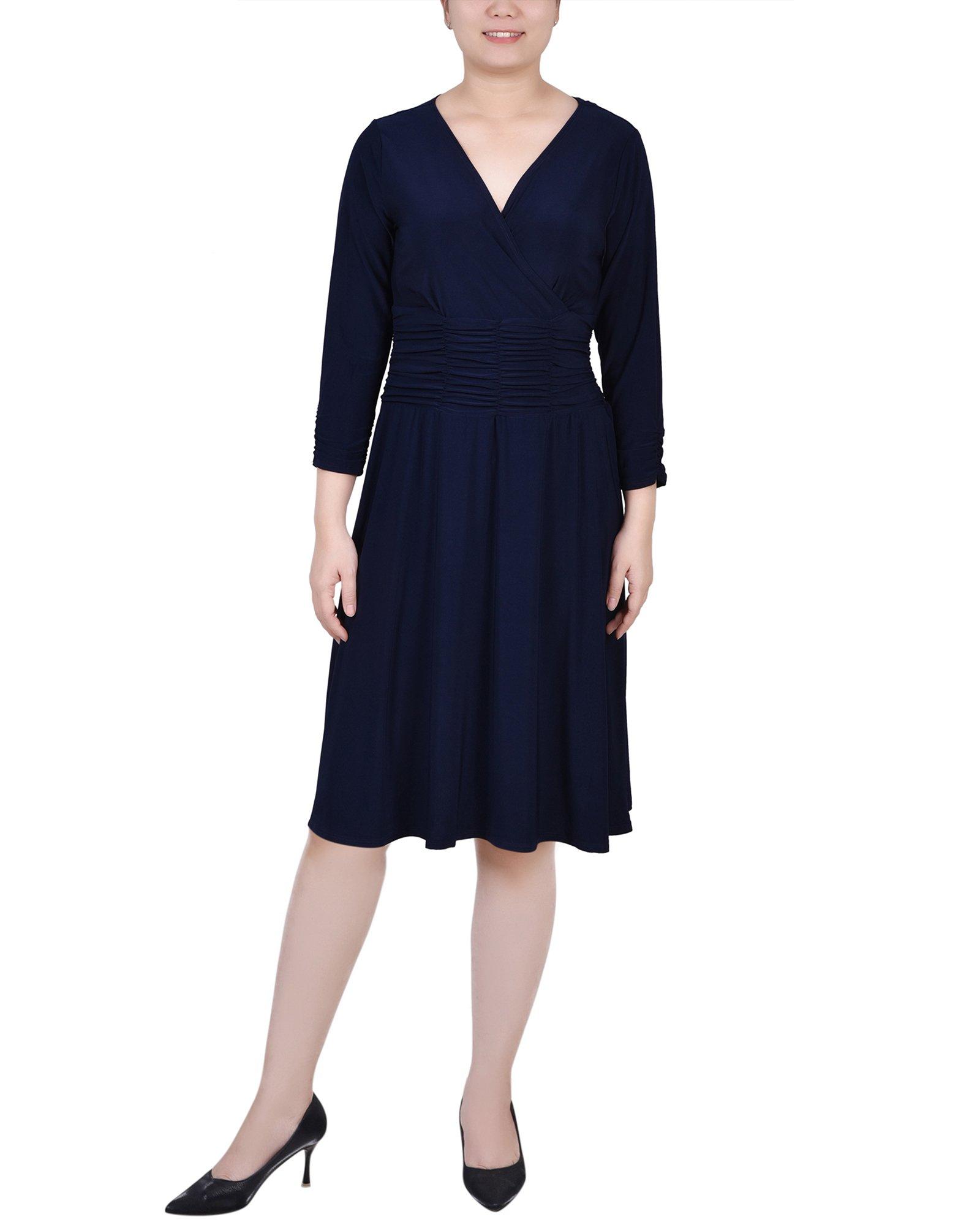 NY Collection Womens Ruched A-Line Dress