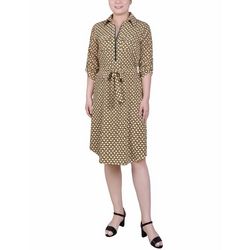 NY Collection Womens 3/4 Roll Tab Sleeve Zippered Shirtdress