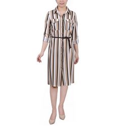 NY Collection Womens 3/4 Roll Tab Sleeve Shirtdress