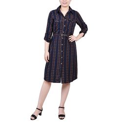 NY Collection Petite 3/4 Roll Tab Sleeve Shirtdress