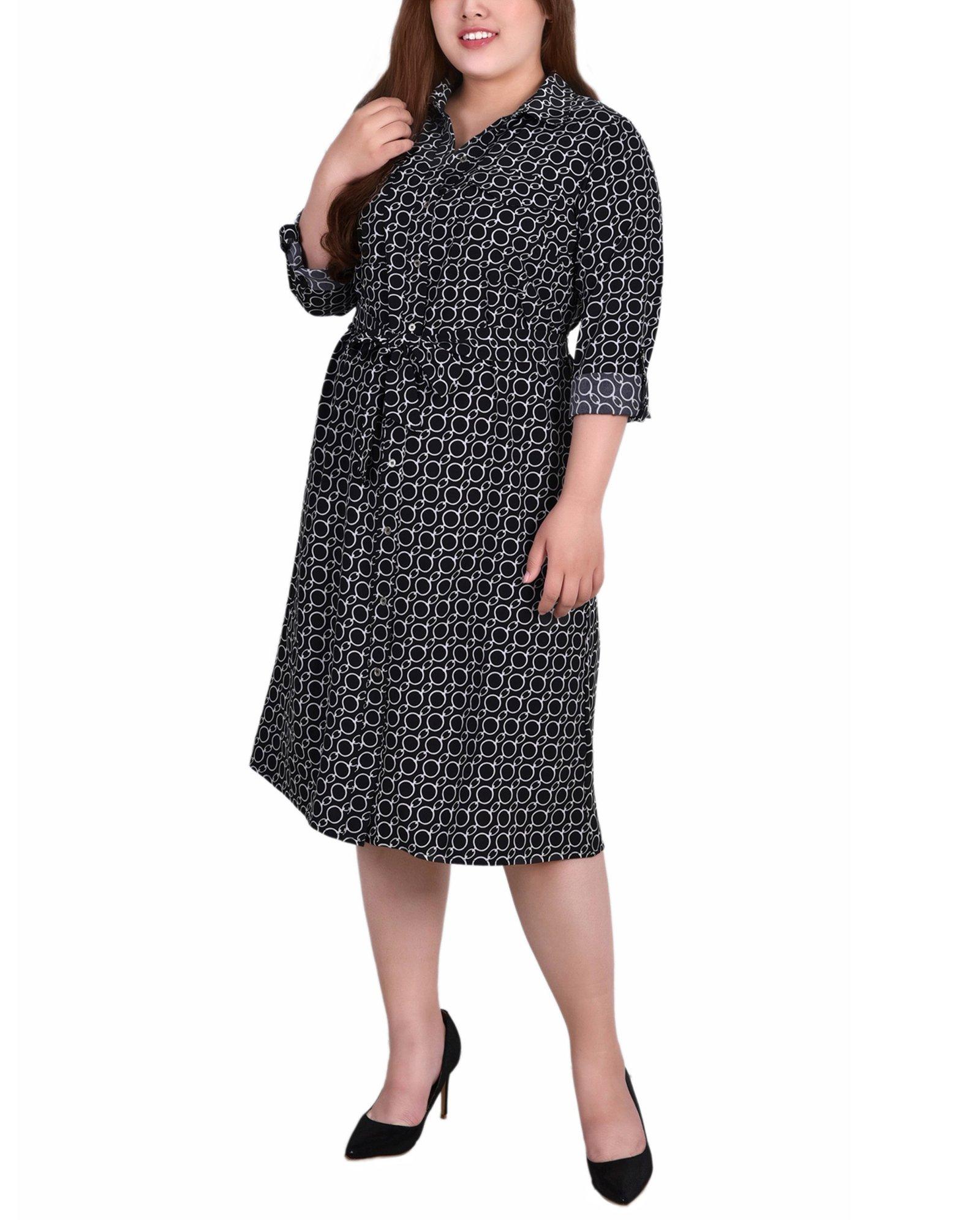 NY Collection Plus Size Long Sleeve Roll Tab Shirtdress