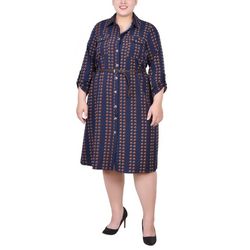 NY Collection Plus Size 3/4 Roll Tab Sleeve Shirtdress