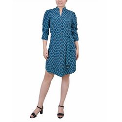 NY Collection Women Missy 3/4 Rouched Sleeve Dress With Belt
