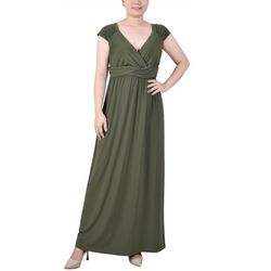 NY Collection Womens Petite Ruched Empire-Waist Maxi Dress