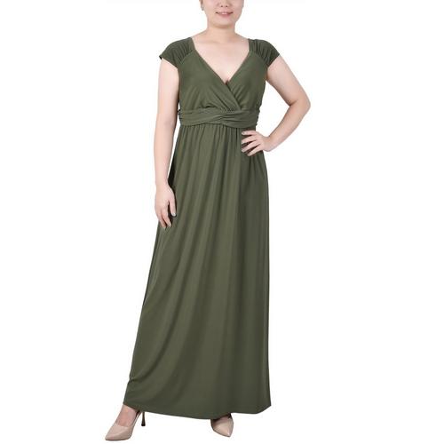 NY Collection Womens Petite Ruched Empire-Waist Maxi Dress