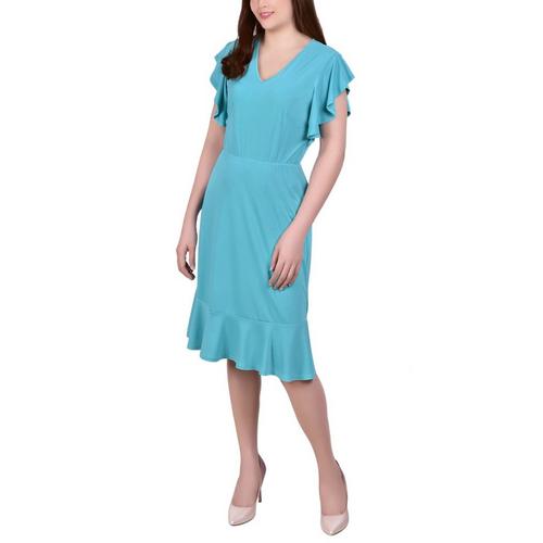 NY Collection Womens Flutter Sleeve Knit Crepe Dress