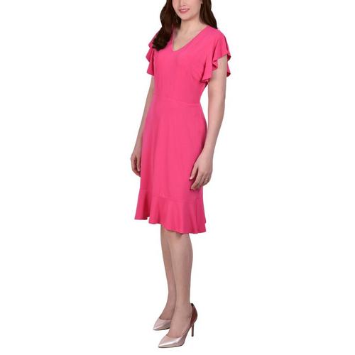 NY Collection Womens Flutter Sleeve Knit Crepe Dress