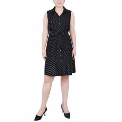 NY Collection Womens Petite Sleeveless Belted Shirtdress