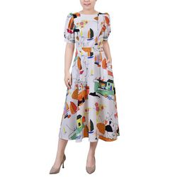 NY Collection Missy Short Sleeve Midi Length Jacquard Dress