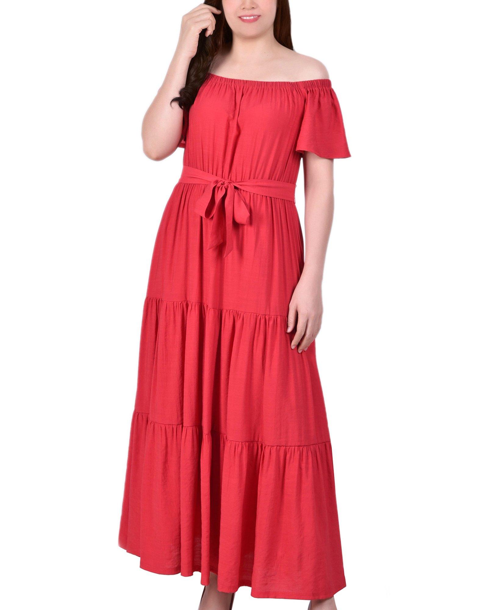 NY Collection Womens Off The Shoulder Tiered Maxi Dress
