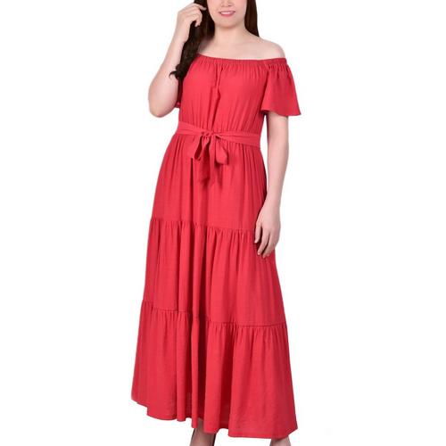 NY Collection Womens Off The Shoulder Tiered Maxi