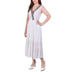 NY Collection Womens Enbroidered Neckline Tiered Maxi Dress