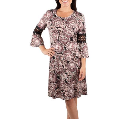NY Collection Womens Bell Sleeve Crochet Trim Dress