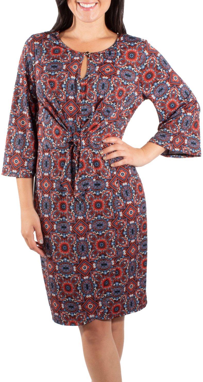 Womens Flare Sleeve Tie Front Dress