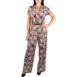 Womens Pleat Front Belted Jumpsuit